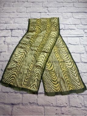 VTG Adrienne Vittadini Olive, Cream & Yellow Wavy Abstract Silk Scarf